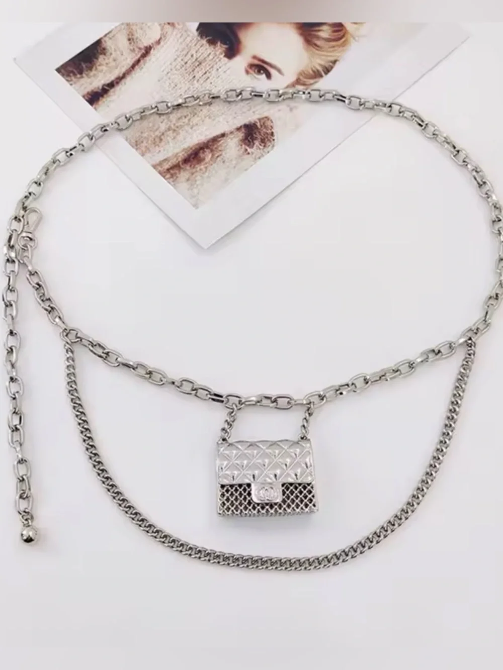 Silver Color Chain Belt. Adjustable Long Band Mini Packet. - Picture 5 of 5